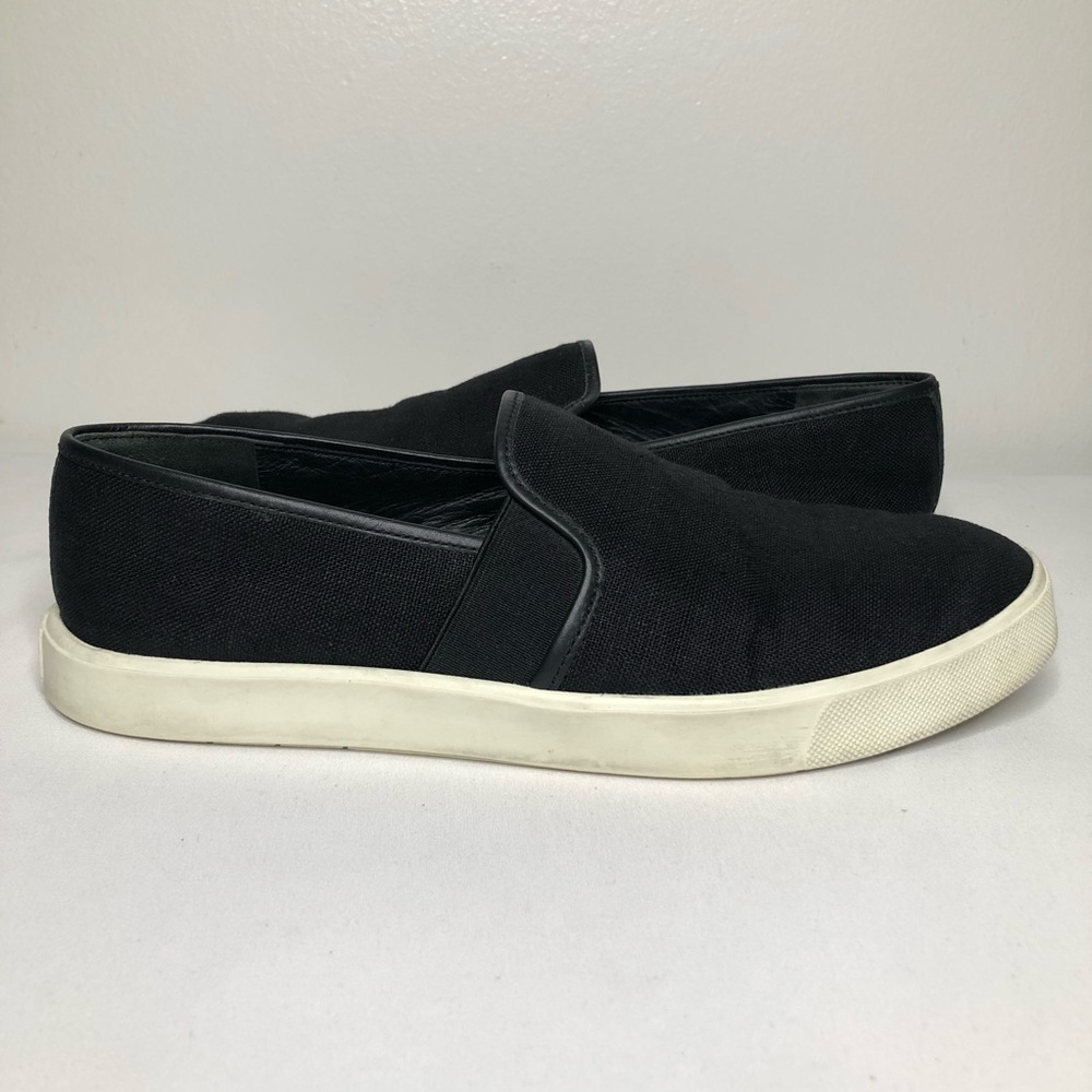 Vince Preston Black Canvas Leather Slip On Sneakers Womens Size 7 M EU 37
